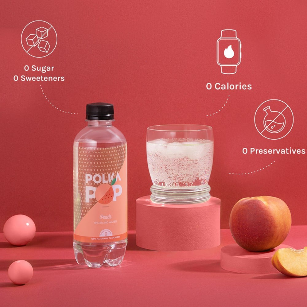 Polka Pop Zero Sugar Peach Sparkling Water : 300 ml