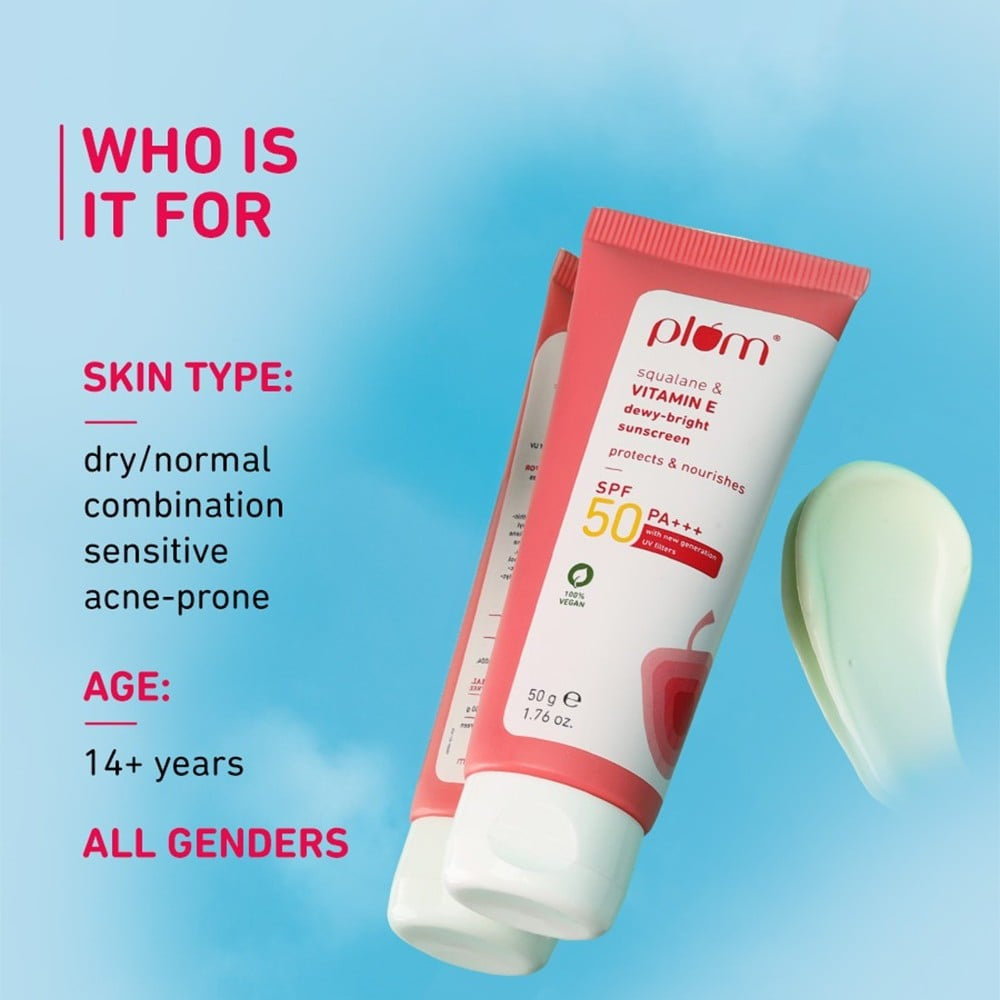 Plum Squalane & Vitamin Dewy Bright Sunscreen (SPF 50 PA +++) : 50 g