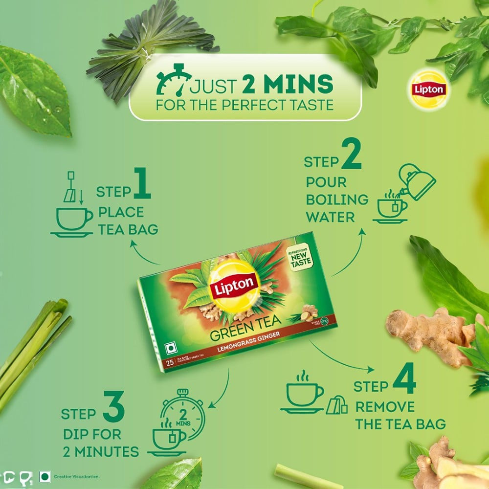 Lipton Lemongrass Ginger Green Tea Bags : 25 x 1.3 g