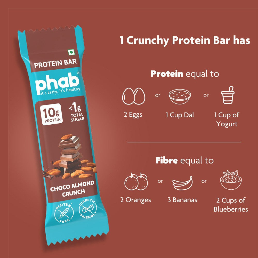 Phab Choco Almond Crunch 10g Protein Bar (Diabetic Friendly) : 3 x 50 g
