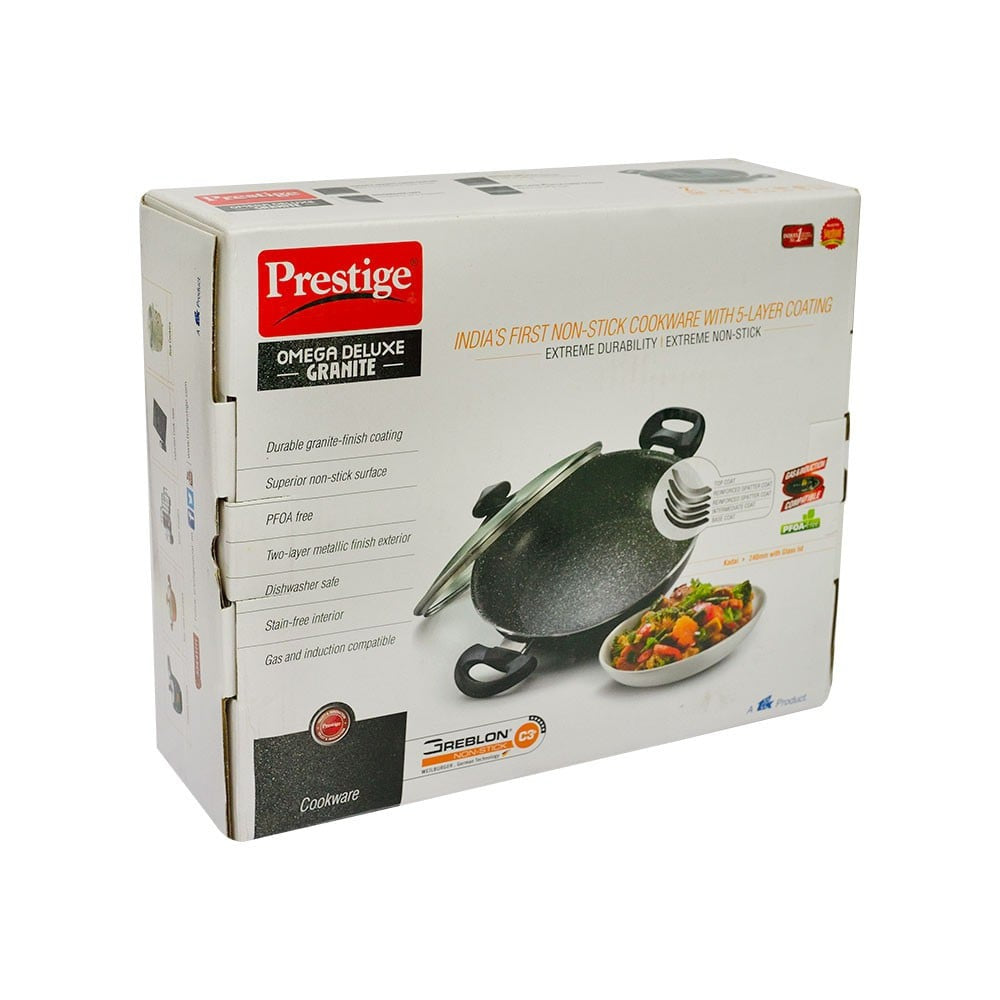 Prestige Omega Deluxe 36310 with Glass Lid Omega Deluxe Granite Non-stick Kadai, 24 cm (Non-Stick Aluminium, 2.3 ltrs, Black) : 1 unit