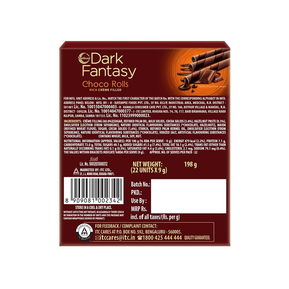 Sunfeast Dark Fantasy Rich Creme Filled Choco Choco Roll : 198 g