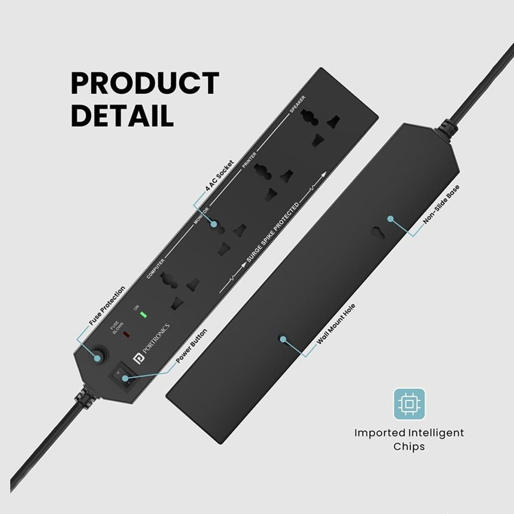 Portronics Power Plate 10 1500W Extension Board (3 m, Black) : 1 piece