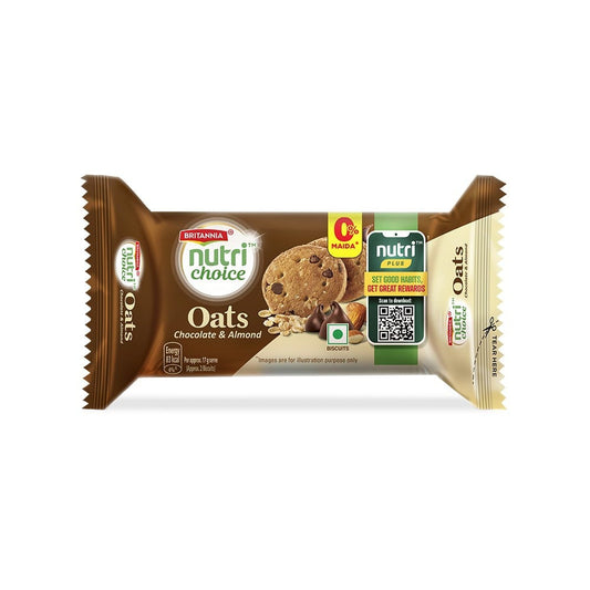Britannia NutriChoice Oats Chocolate & Almond Biscuit (0% Maida) : 75 g
