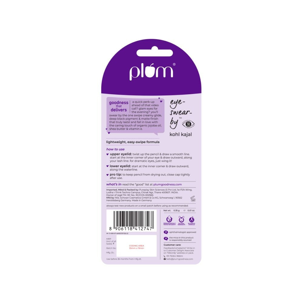 Plum Eye-Swear-By Kohl Kajal (Deep Black) : 0.35 g