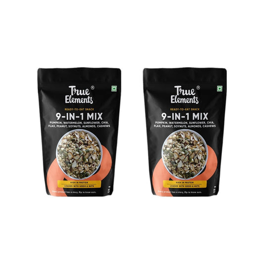True Elements 9-In-1 Mix Nuts, Seeds & Dry Fruits - High in Protein - Pack of 2 : 2 x 125 g
