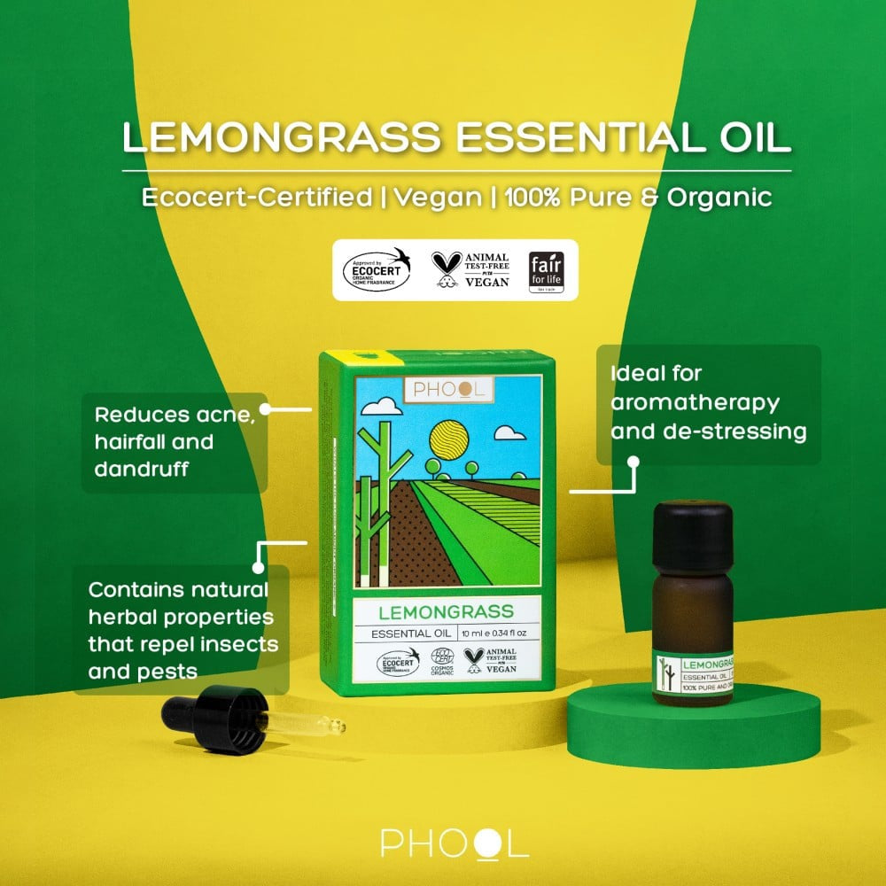 Phool Lemongrass Essential Oil - For Aromatherapy, Spa, and Home Diffuser : 10 ml