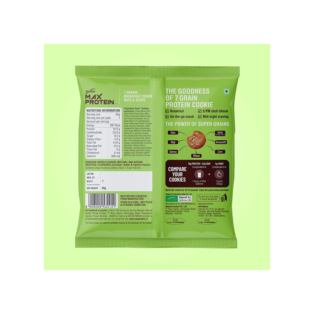 RiteBite Max Protein Energy Bar (Fruit and Nut) + Max Protein Nuts & Seeds Cookies + Max Protein Chinese Manchurian Chips Combo : 50 g + 55 g + 60 g
