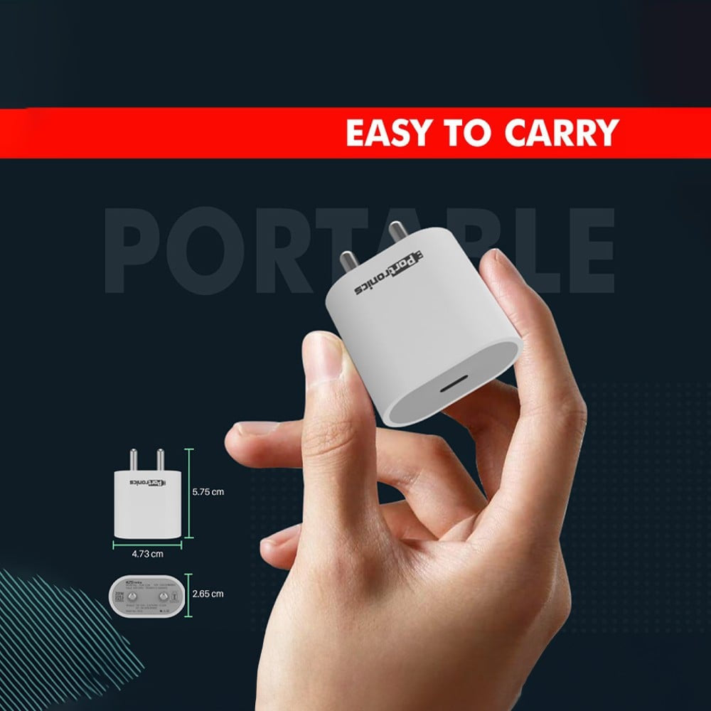 Portronics Adapto 20 W Fast Charging Adapter (Type C, White) : 1 piece