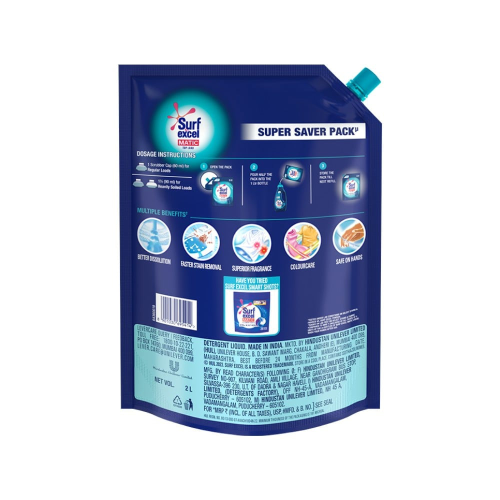 Surf Excel Top Load Liquid Detergent : 2 ltr