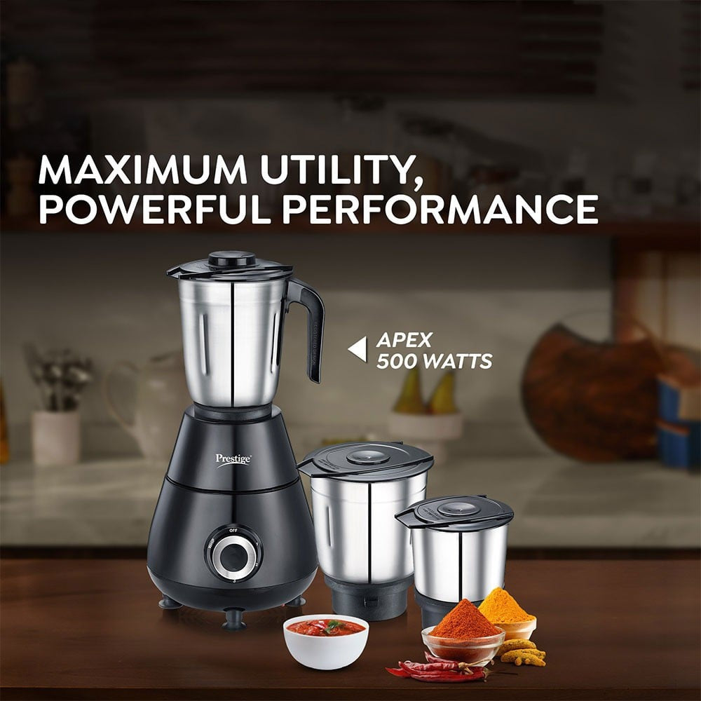 Prestige Apex 3 Jars 500W Mixer Grinder (Black) : 1 unit