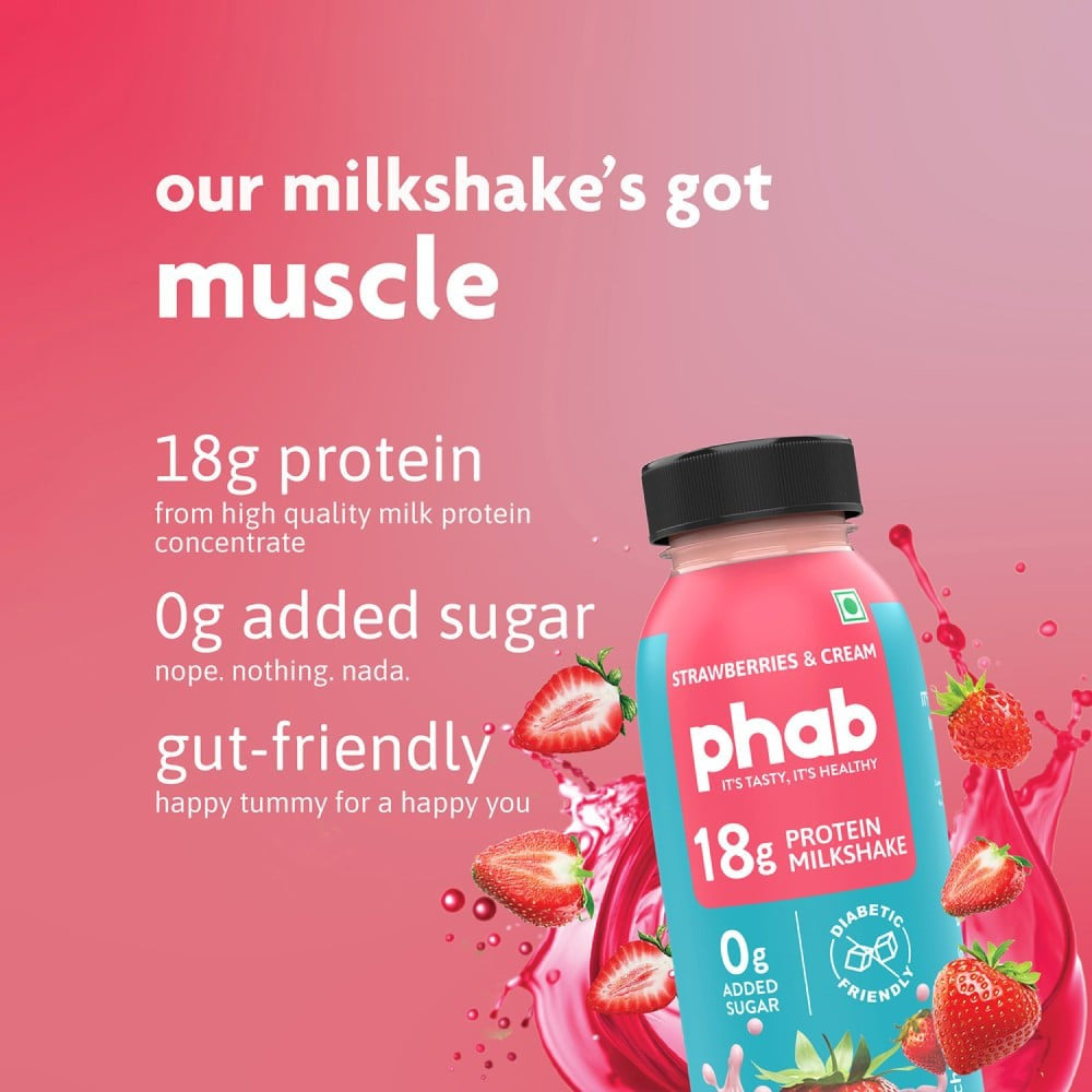 Phab Strawberries & Cream Protein Milkshake (Diabetic Friendly) : 2 x 200 ml