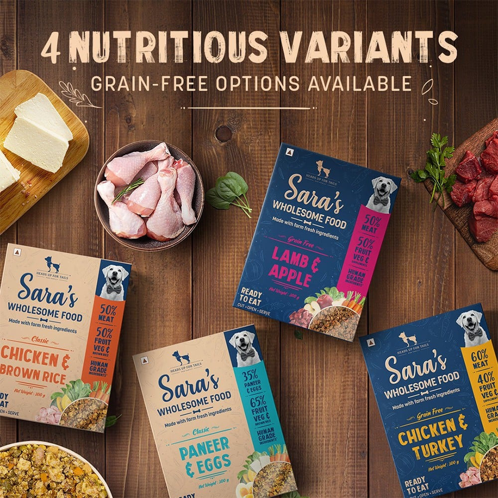 HUFT Sara's Wholesome Classic Paneer & Veggies Dog Veg Food + Sara's Wholesome Dog Food - Chicken & Brown Rice Combo : 300 g + 300 g