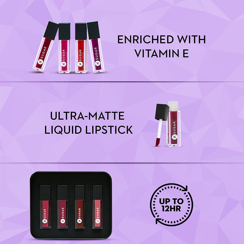 SUGAR Cosmetics Smudge Me Not Mini Liquid Lipstick Kit (Bold) : 1 pack (4 pieces)