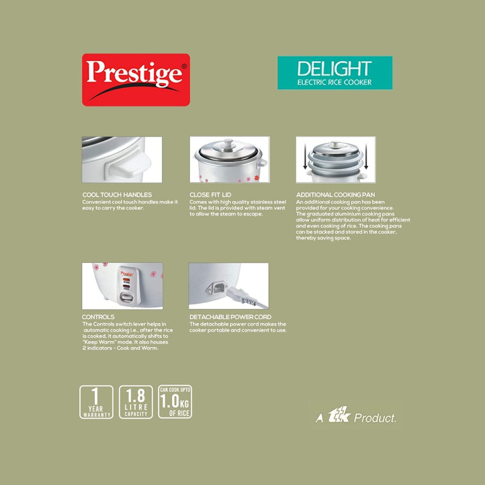 Prestige Electric Rice Cooker (700W, Prwo 1.8-2 Double Pot, White) : 1 unit