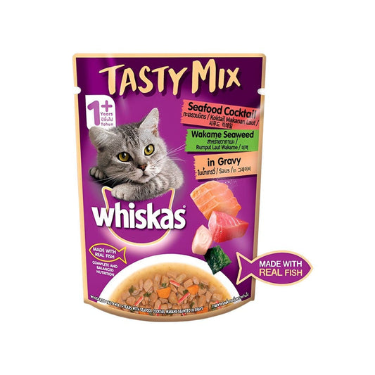Whiskas Tasty Mix Wet Cat Food (Seafood Cocktail Wakame Seaweed in Gravy) : 70 g