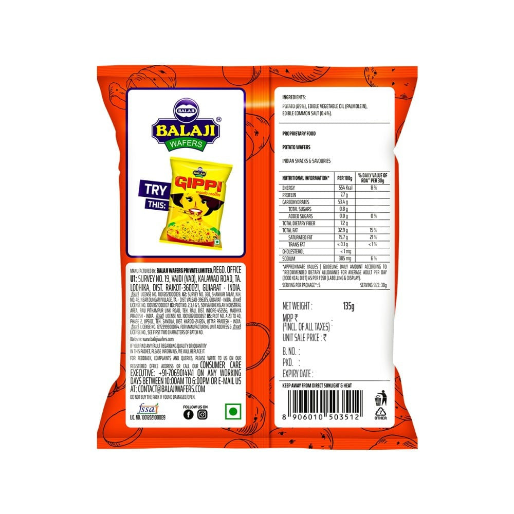 Balaji Crunchem Simply Salted Wafers : 135 g