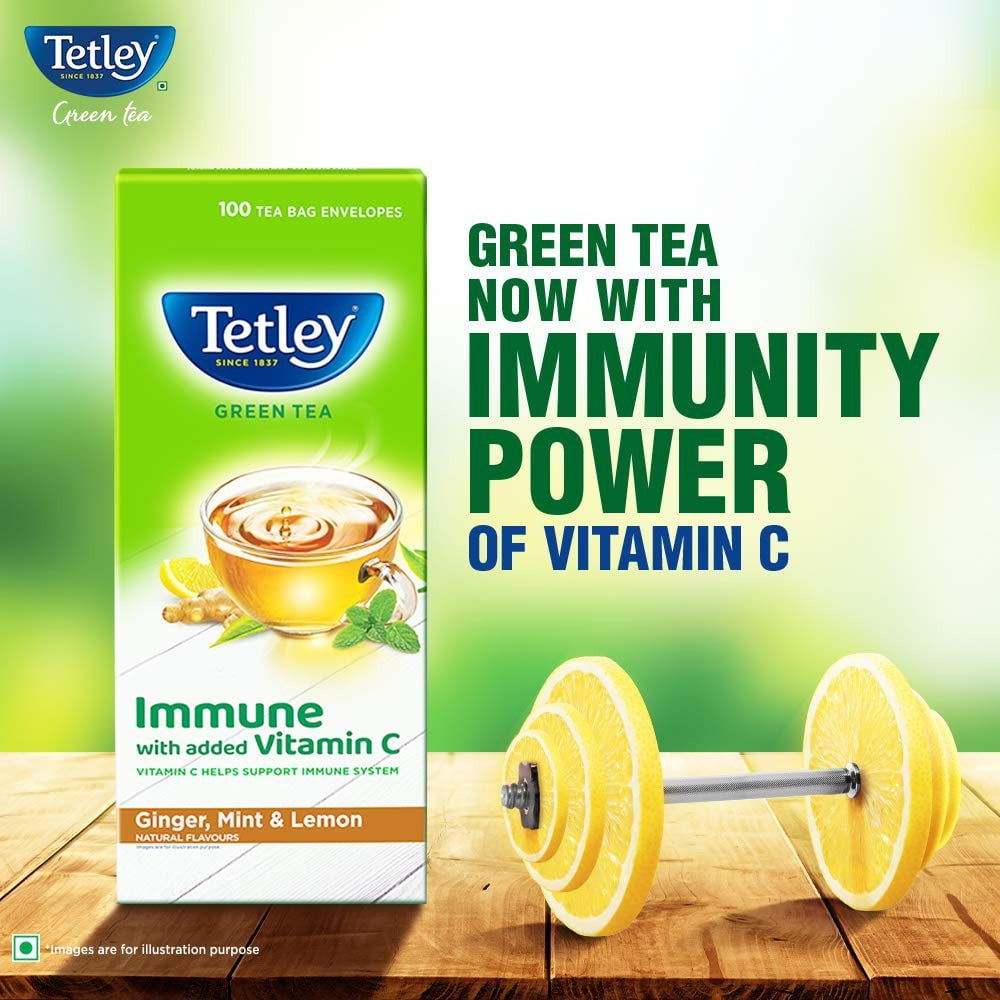 Tetley Ginger, Lemon & Mint Green Tea Bags (Immune with added Vitamin C) : 100 units