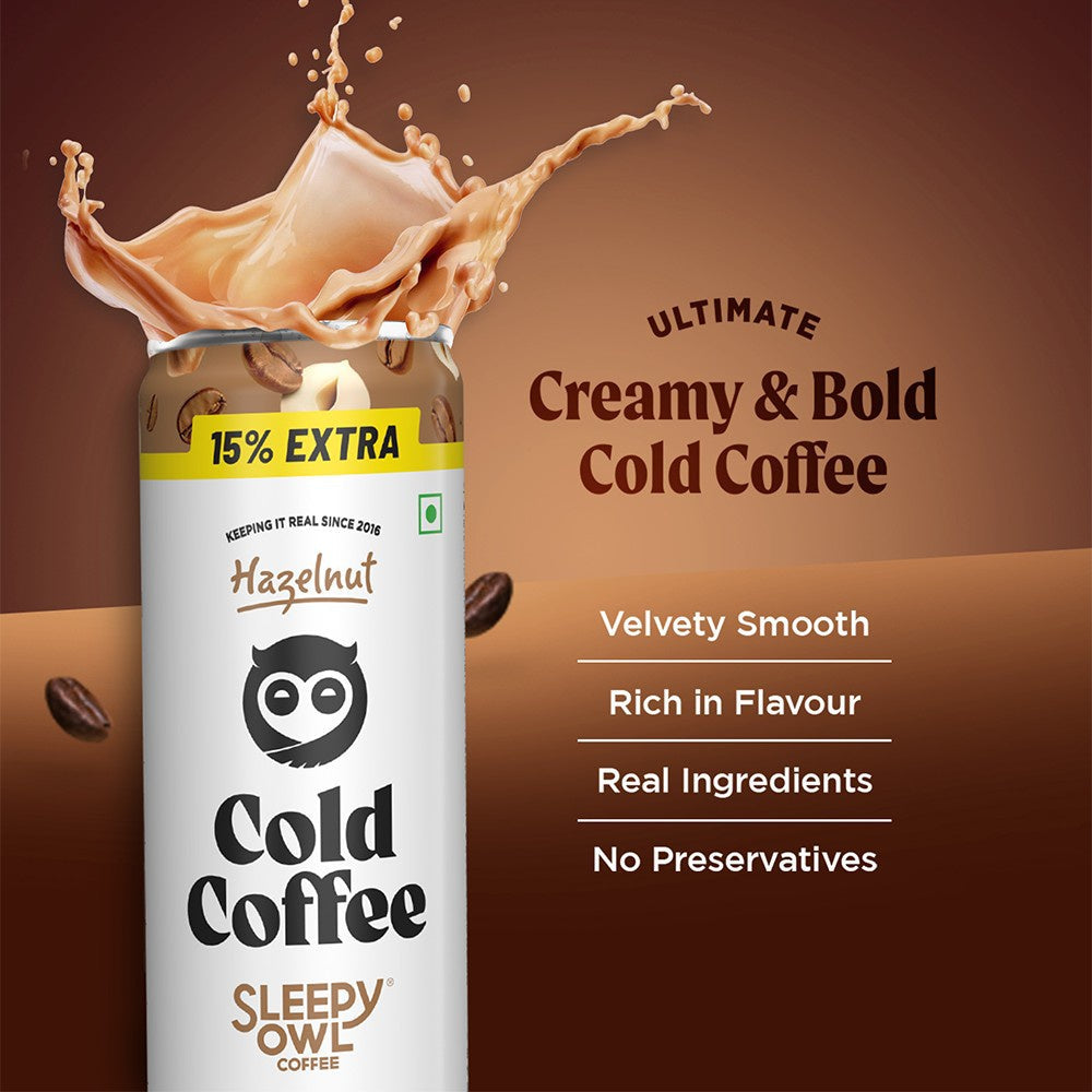 Sleepy Owl Hazelnut Cold Coffee Can - Pack of 2 : 2 x 200 ml