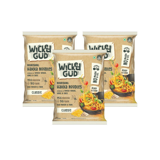 WickedGud No Maida & No Oil Hakka Noodles - Pack of 3 : 3 x 200 g