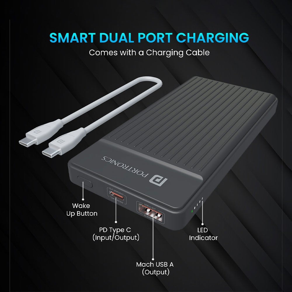 Portronics Luxcell B 10K 22.5W 10000mAh Power Bank (Black) : 1 unit