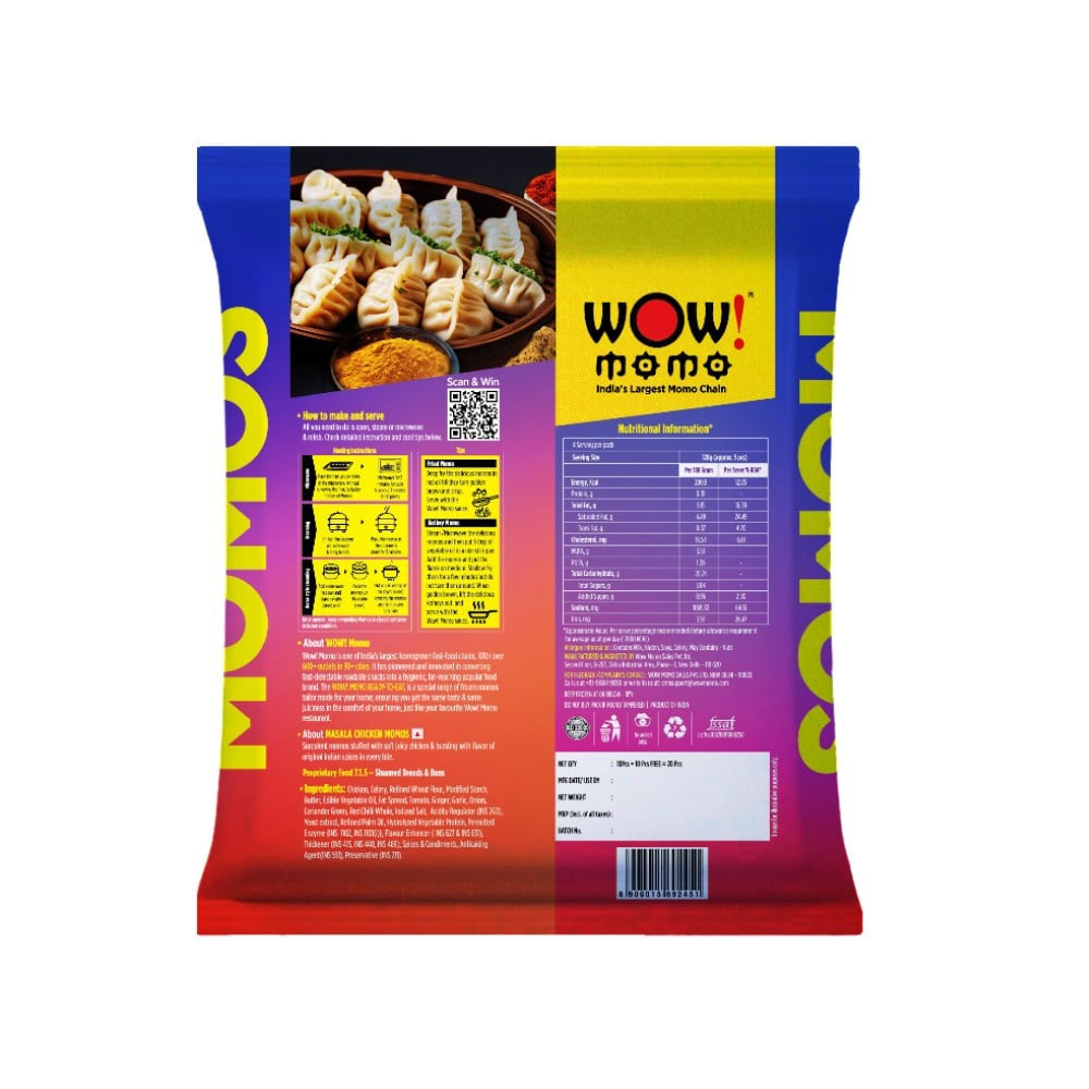 Wow! Momo Masala Chicken Momos - Buy 1 Get 1 Free - Pack of 2 : 2 x 480 g (2 x 10 pieces)