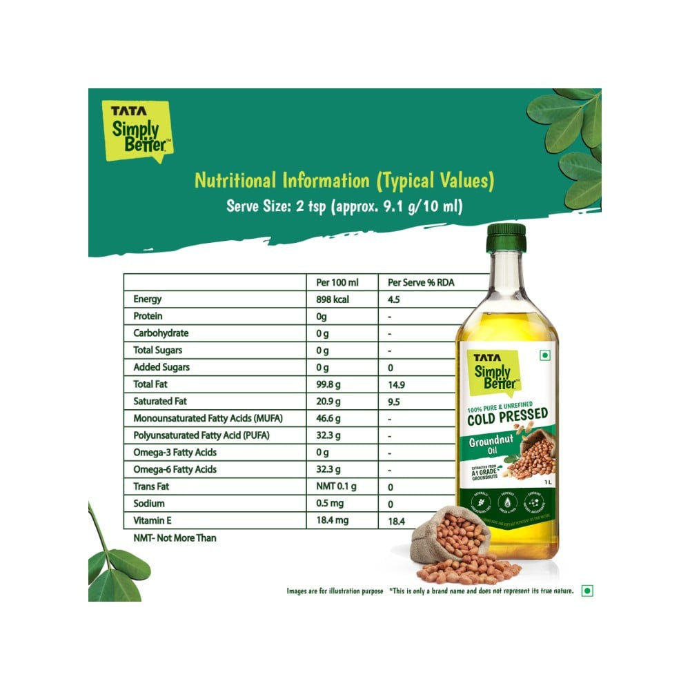 Tata 100% Pure Cold Pressed Groundnut Oil / Peanut Oil : 1 ltr