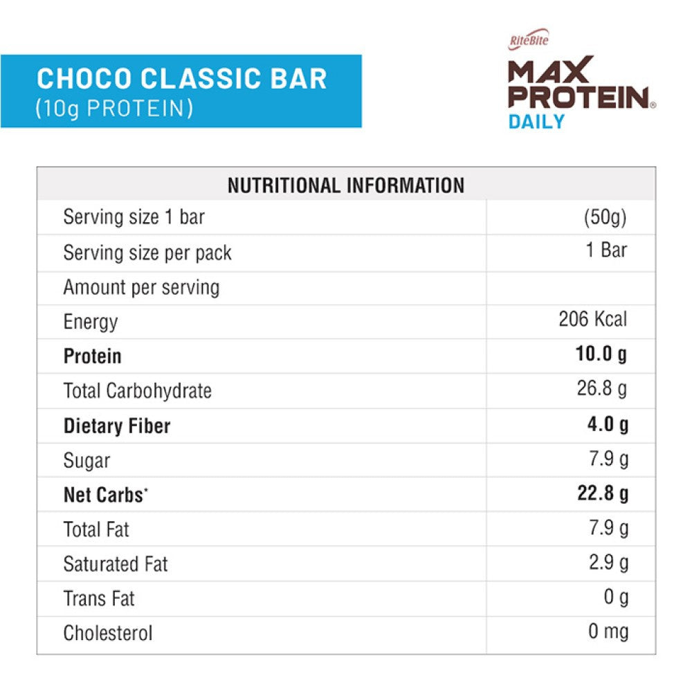 RiteBite Max Protein Daily Choco Classic Nutrition Bar + Max Protein Choco Chips Cookies Combo : 50 g + 55 g