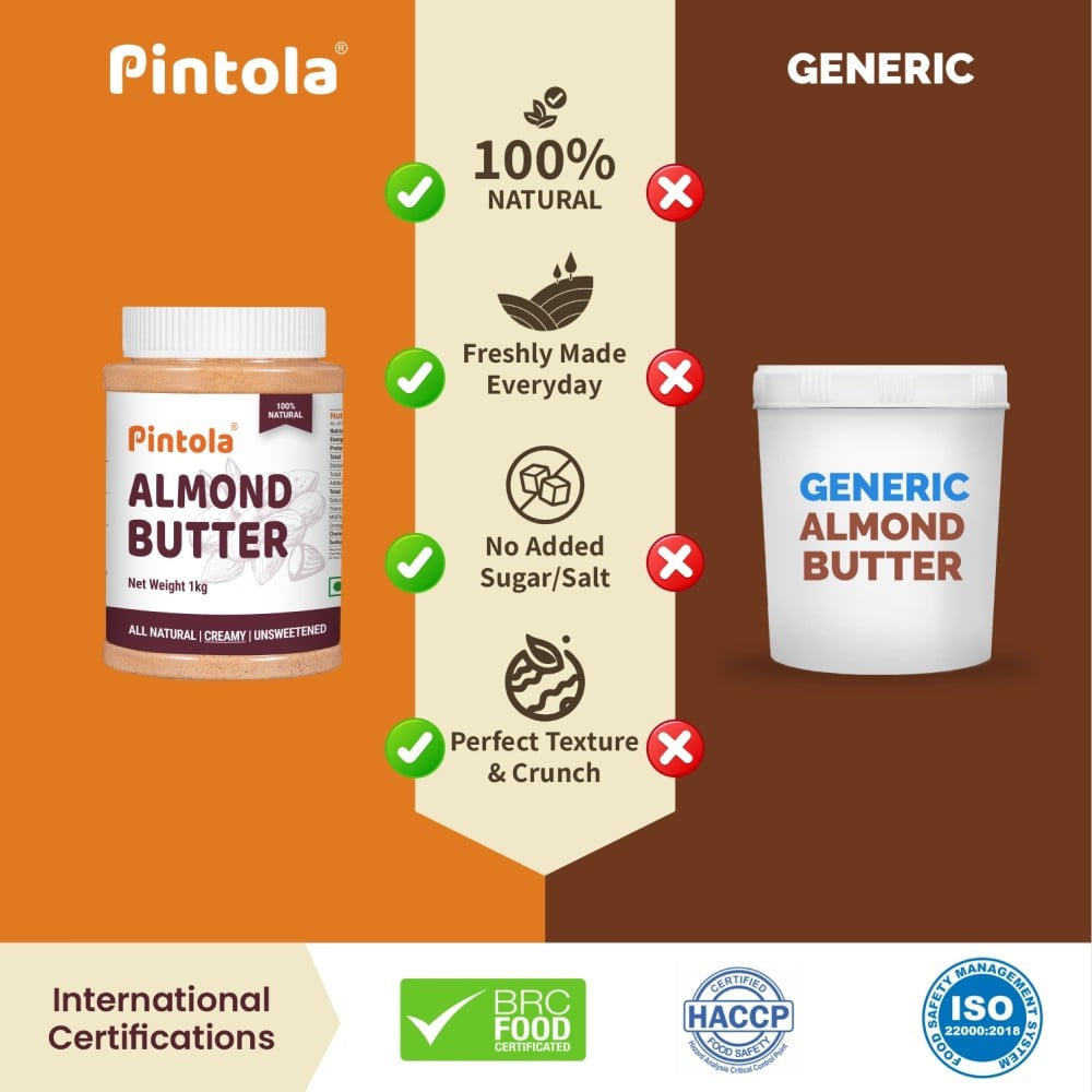 Pintola Unsweetened Creamy Almond Butter - Pack of 2 : 2 x 200 g