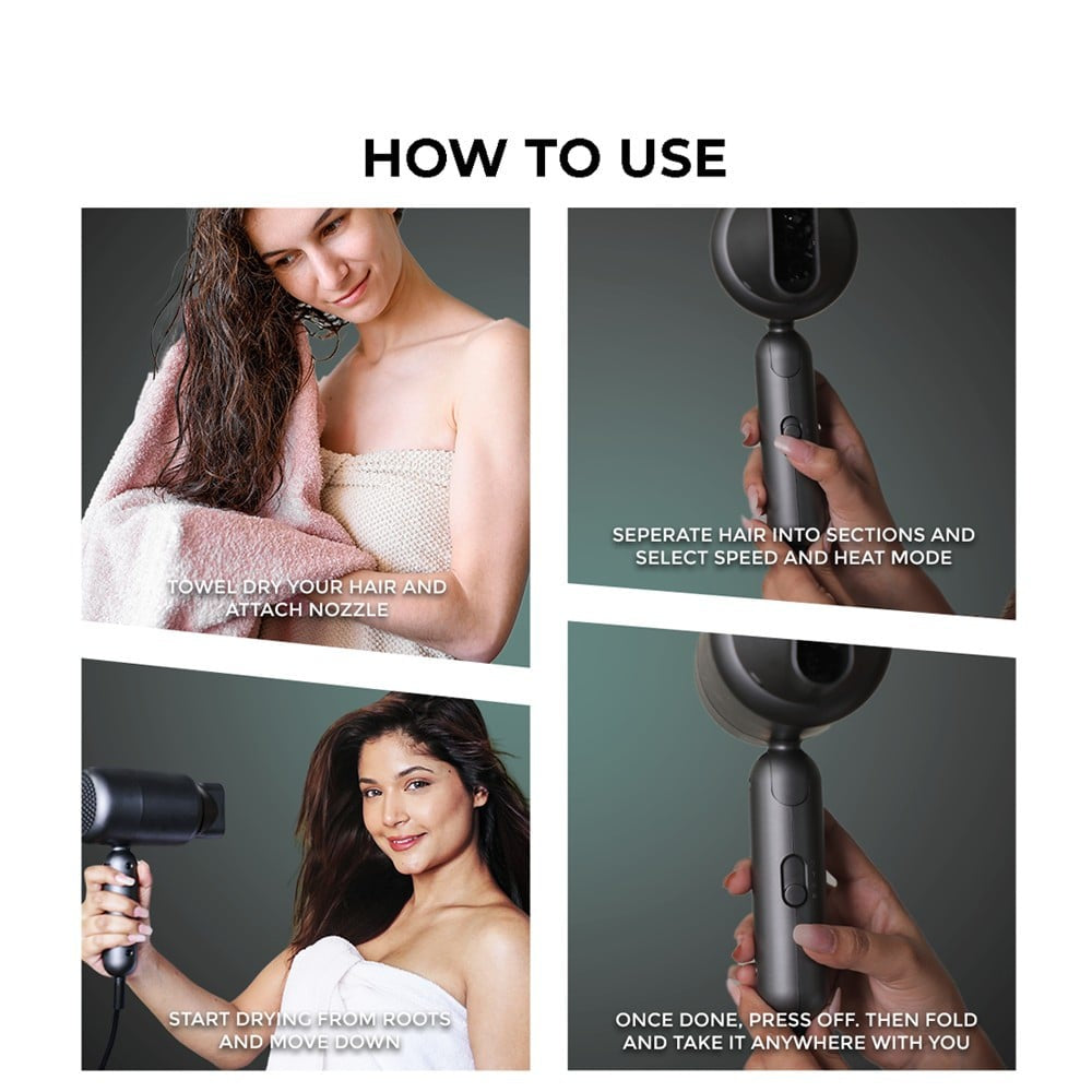Winston Ionic Foldable Hair Dryer for Men & Women (Black, 1400 W) : 1 unit
