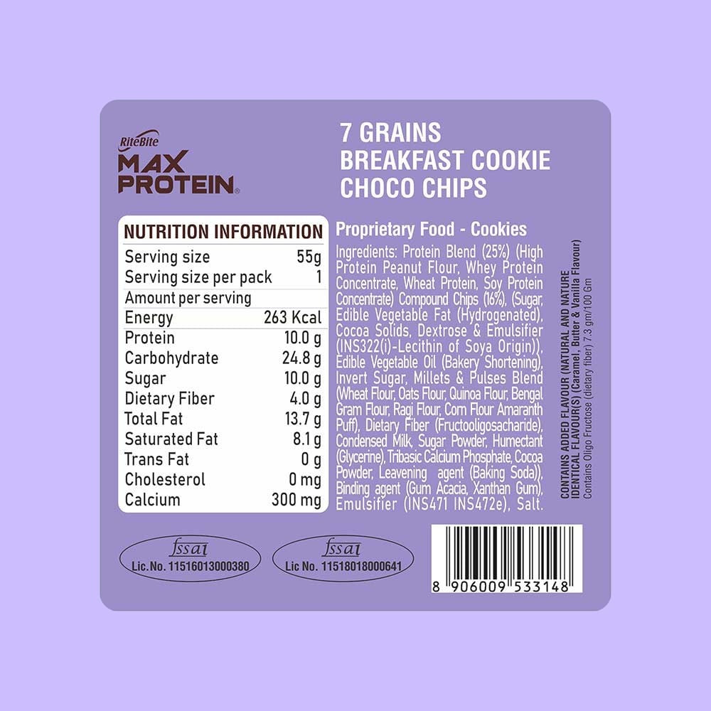 RiteBite Max Protein Choco Chips Cookies - Pack of 2 : 2 x 55 g
