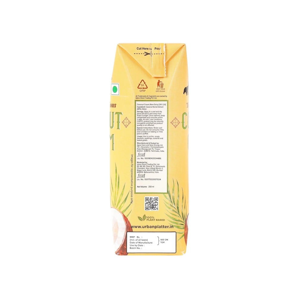 Urban Platter Unsweetened Coconut Cream : 250 ml