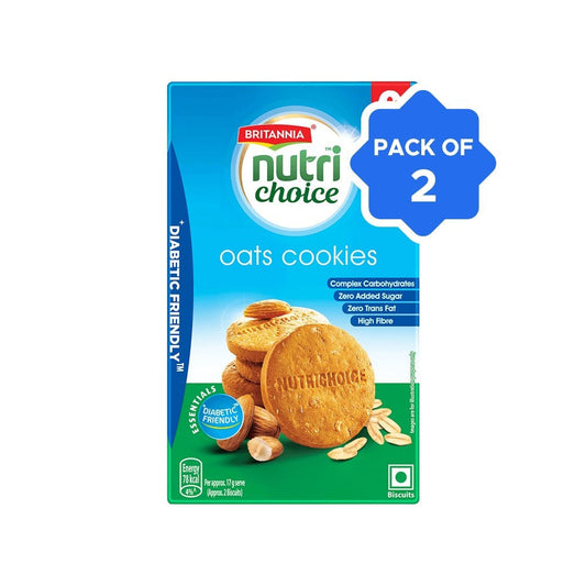Britannia NutriChoice Oats Cookies with Zero Added Sugar (Diabetic Friendly) - Pack of 2 : 2 x 150 g