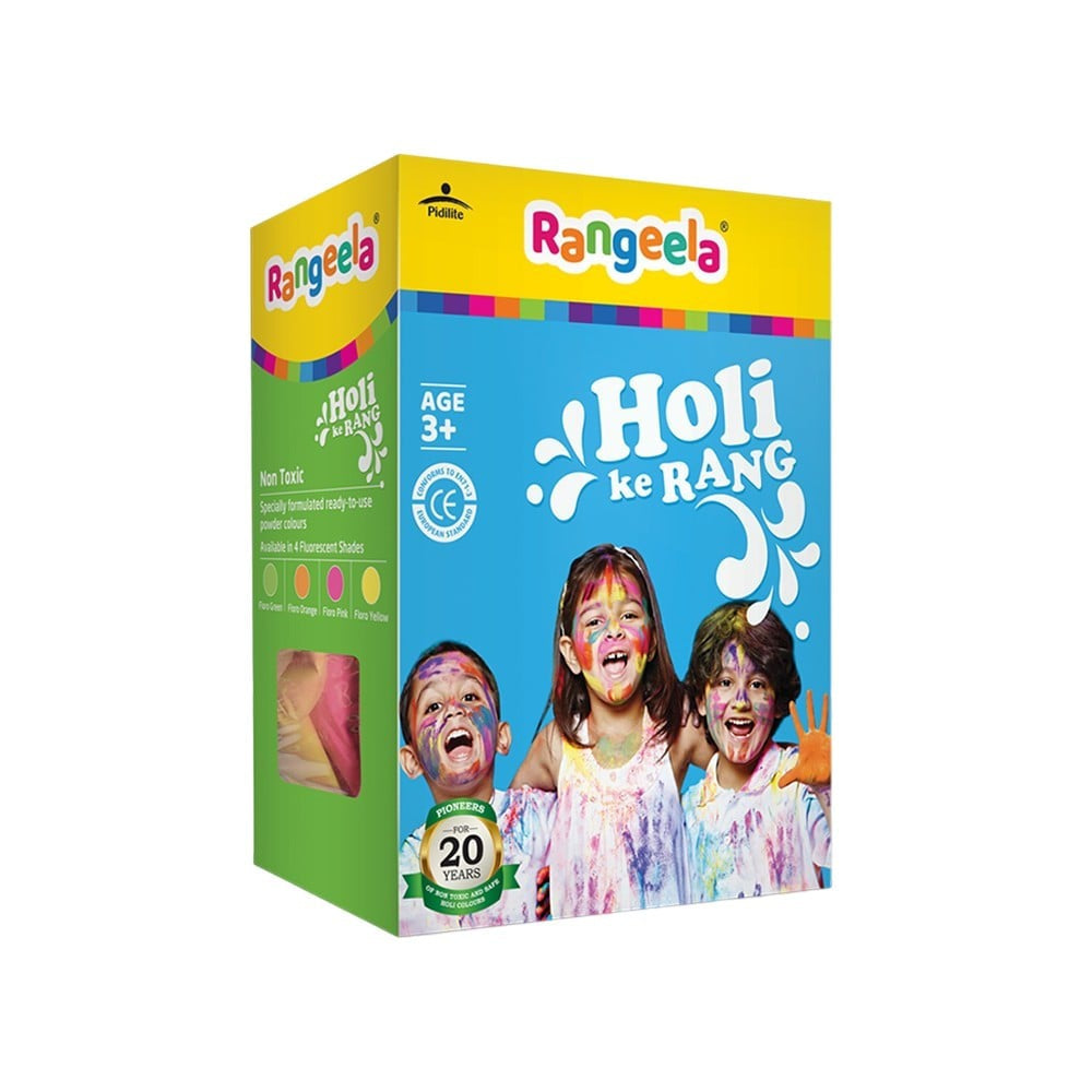 Pidilite Rangeela Holi Ke Rang Non-Toxic Vibrant Gulal (Pink, Yellow, Green, Orange) : 1 pack (4 x 60 g)