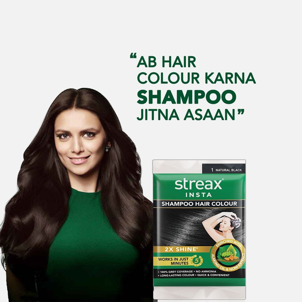 Streax Insta Shampoo Hair Colour (3 Dark Brown) : 1 pack (5 pieces)