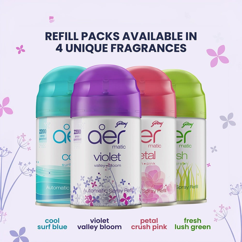 Godrej Aer Matic Air Freshener - Violet Valley Bloom (Machine + Refill) : 225 ml + 1 piece