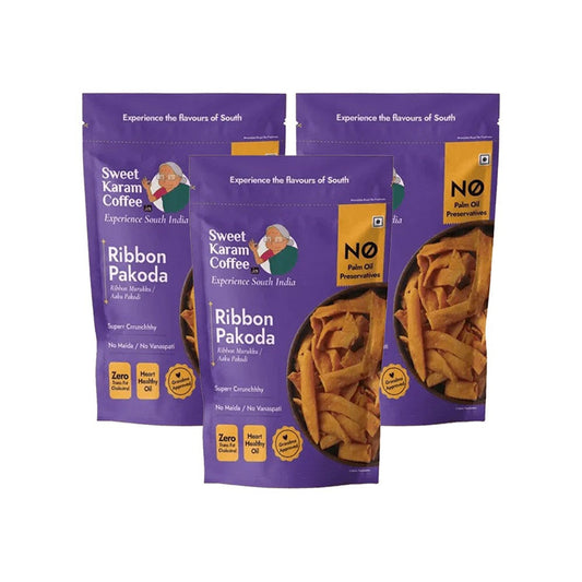 Sweet Karam Coffee Ribbon Pakoda / Murukku Namkeen, - No Palm Oil - Pack of 3 : 3 x 95 g