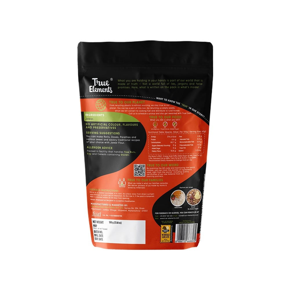 True Elements Jowar Flour - Sorghum Atta - Pack of 2 : 2 x 500 g