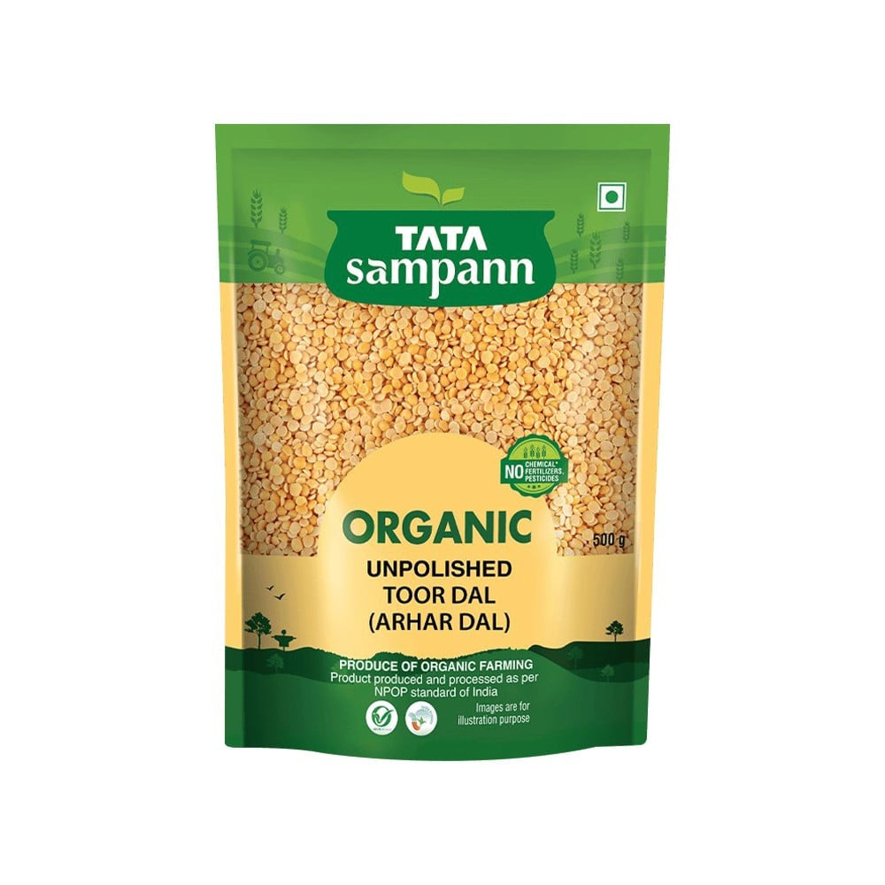Tata Sampann Organic Arhar Dal Unpolished : 500 g