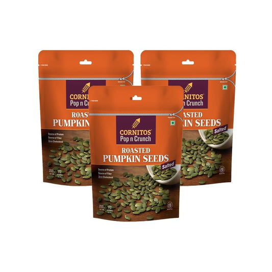 Cornitos Pop n Crunch Roasted Salted Pumpkin Seeds - Pack of 3 : 3 x 200 g