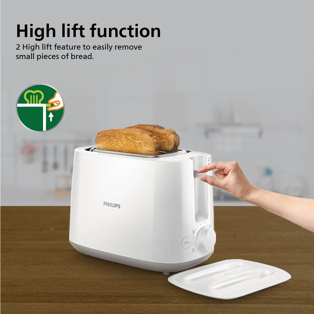 Philips Domestic 2-Slice Pop Up Toaster (830W, White) : 1 unit