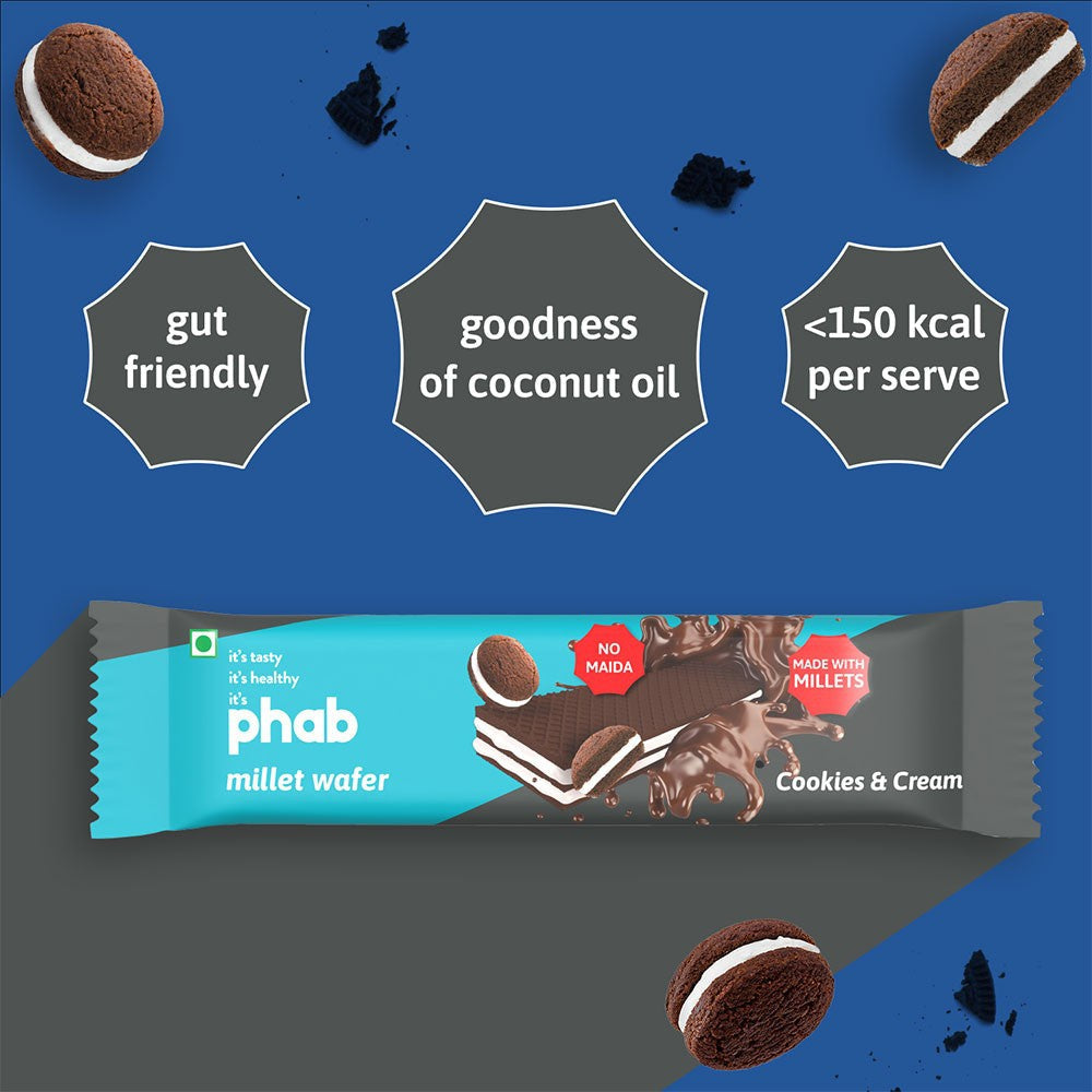 Phab Bajra Millet Crunchy Wafer Biscuit - Cookies & Cream : 3 x 30 g