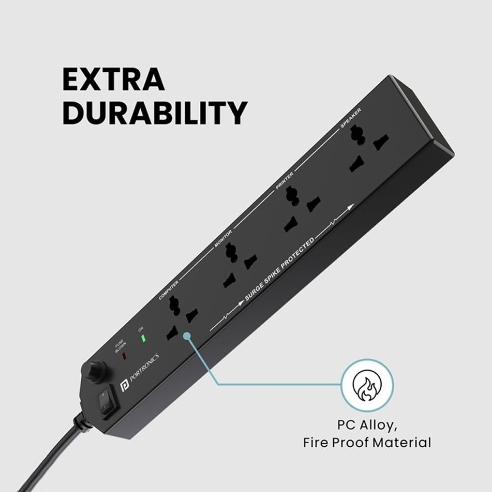 Portronics Power Plate 10 1500W Extension Board (3 m, Black) : 1 piece