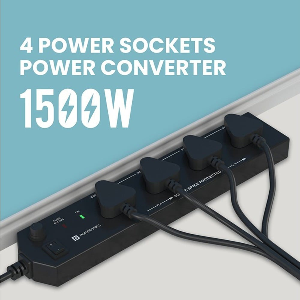 Portronics Power Plate 10 1500W Extension Board (3 m, Black) : 1 piece