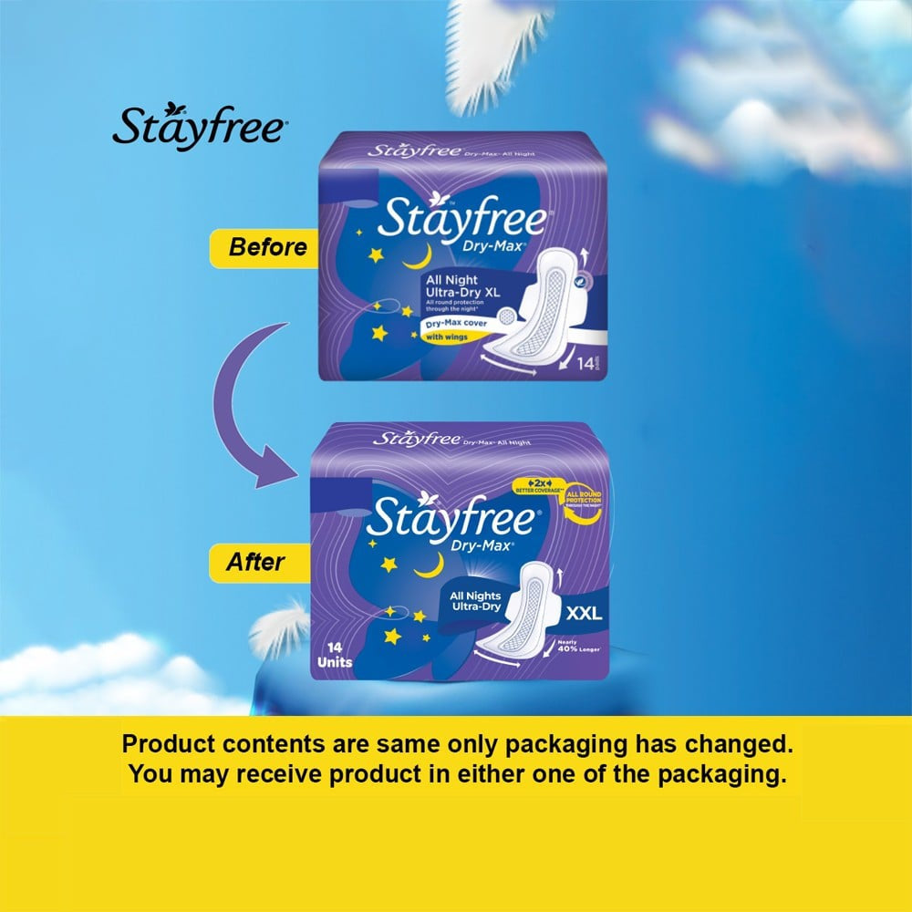 Stayfree Dry Max All Night Sanitary Pads (Extra Large Wings) : 14 units