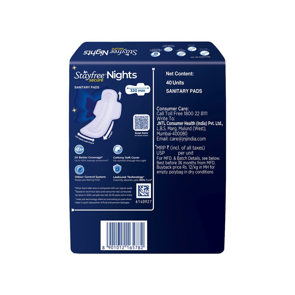 Stayfree Secure Nights Sanitary Pads - Pack of 2 : 2 x 40 units