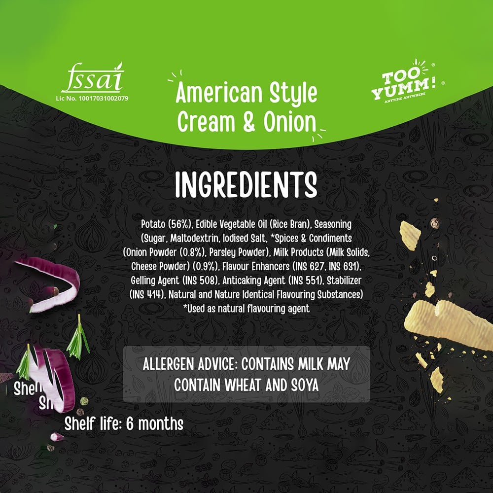 Too Yumm American Style Cream & Onion Potato Chips : 84 g