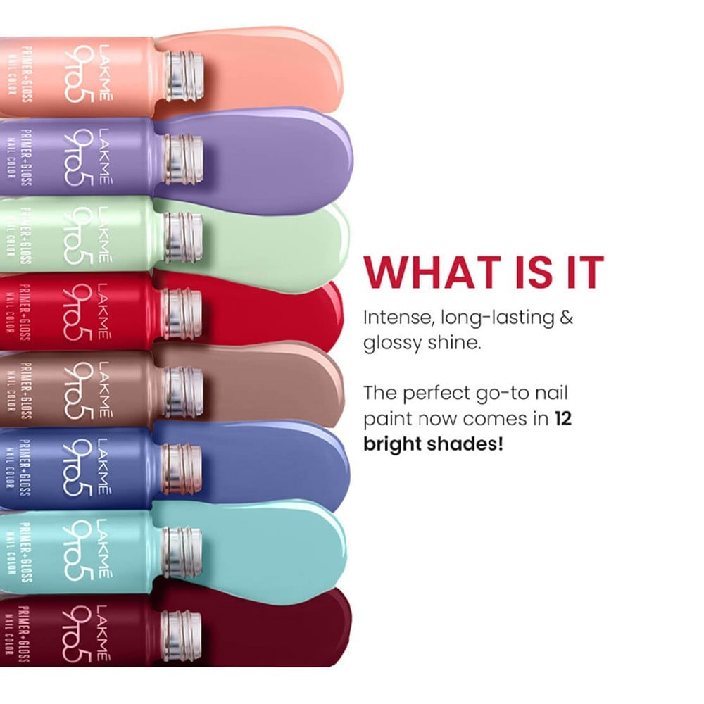 Lakme 9To5 Primer + Gloss Berry Business Nail Paint (Berry Business) : 6 ml