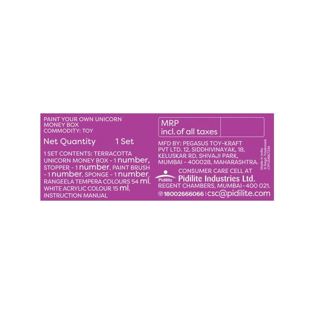 Pidilite Fevicreate Unicorn Money Box Painting Kit (Multicolour) : 1 set