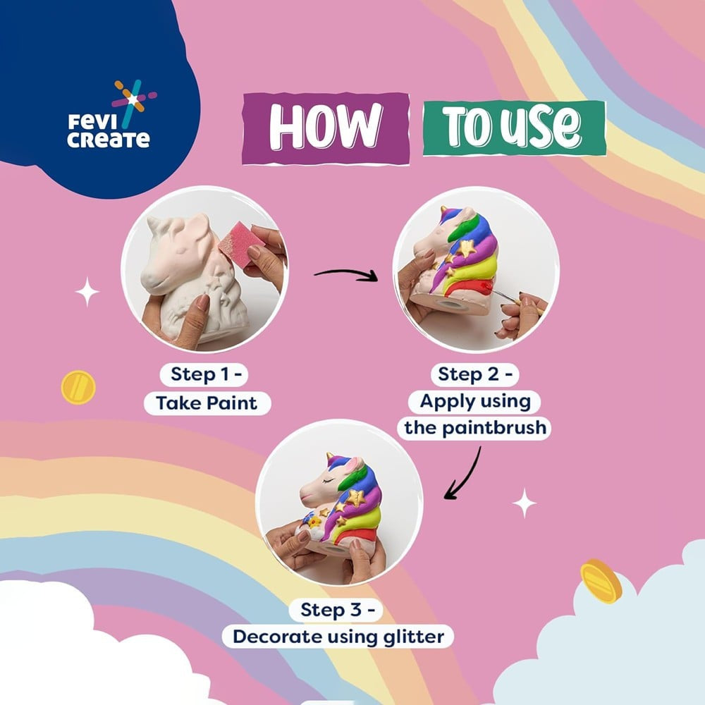Pidilite Fevicreate Unicorn Money Box Painting Kit (Multicolour) : 1 set